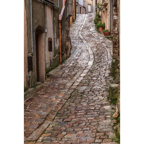 Palermo Province-Geraci Siculo Winding narrow cobblestone street in the town of Geraci Siculo